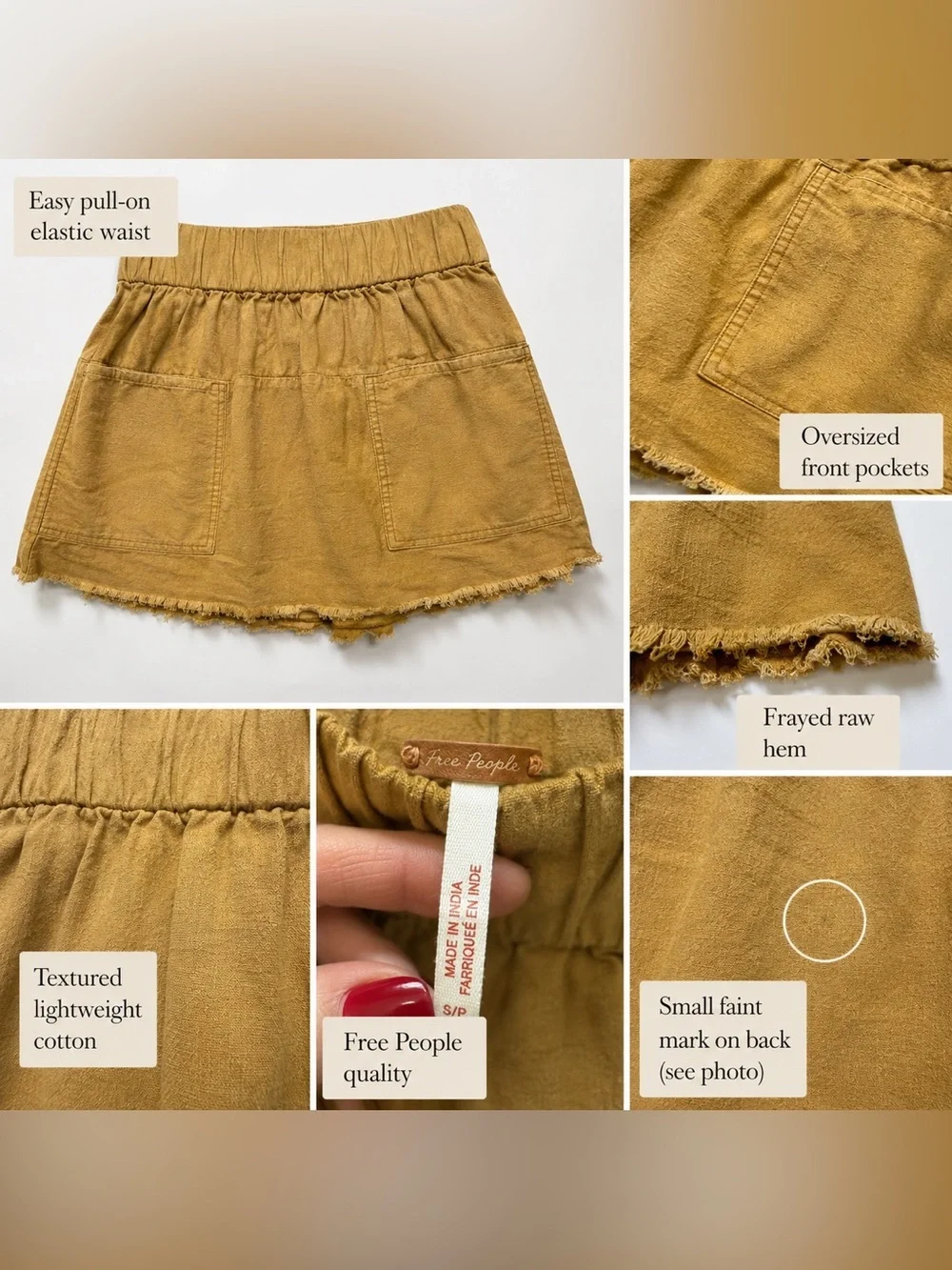 Free People mustard utility raw hem mini skirt small